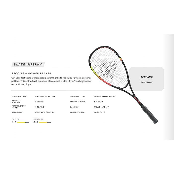 Raquette De Squash Dunlop Blaze Inferno 2.0 – Neuve – 27