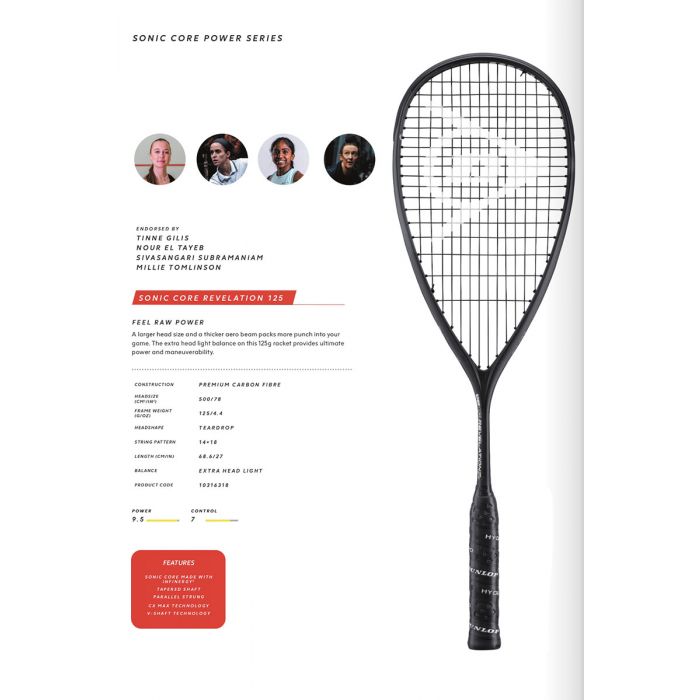 Dunlop Sonic Core Revelation 125 squashracket voordelig online